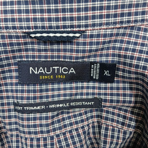 Nautica Shirt Mens XL Navy Blue Plaid Button Down Long Sleeve Wrinkle Resistant - Picture 3 of 7